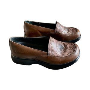 Dansko Mandolin Floral Embossed Clogs Loafer Brown Leather Shoes EU 38 US 7.5-8